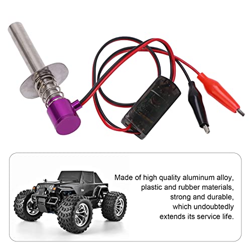 6-12V RC Car Igniter Kit with N4 Hot Glow Plug Gasket, RC Glow Plug Igniter for Methanol Engine, Electronic Glow Plug Starter for Aircraft Car Model, Compatible with HSP and Othe (Purple) - color: Purple