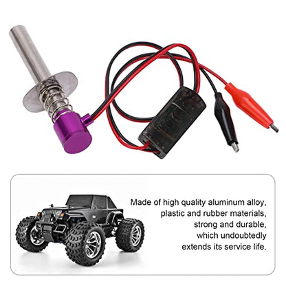 6-12V RC Car Igniter Kit with N4 Hot Glow Plug Gasket, RC Glow Plug Igniter for Methanol Engine, Electronic Glow Plug Starter for Aircraft Car Model, Compatible with HSP and Othe (Purple) - color: Purple