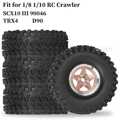 RC 2.2"" Beadlock Wheels and Tires for 1/8 1/10 RC Crawler SCX10 III 90046 TRX4 D90,2.2in Beadlock RC Rims 2.2in RC Beadlock Tires,4pcs,Bronze, Bronze(4pcs) - color: Bronze(4pcs)