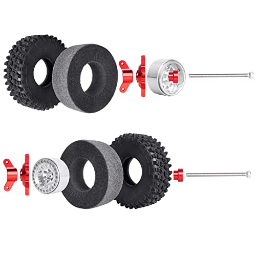 HobbyPark 1.9 Beadlock Wheels and Tires 120mm / 4.72inch Height with Mounting Tool for Traxxas TRX4 Axial SCX10 II III Redcat Gen8 Gen7 12mm Hex 1/10 Crawler Upgrades, 4-Set (Silver)