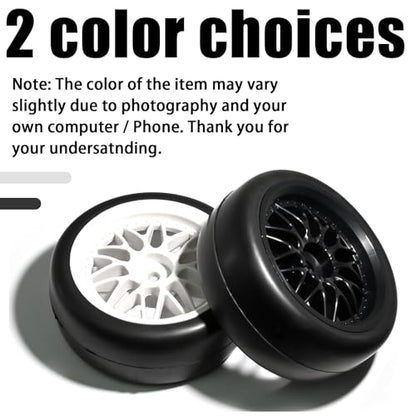 OD 2.55" On Road Rubber Tires Nylon Wheels- 12mm Hex for 1/10 RC Racing Car | Compatible with MJX HSP Tamiya HPI Kyosho Traxxas Sakura Redcat WLtoys 1/10 RC On-Road Racing Touring Car (4pcs, White) - style: A-White