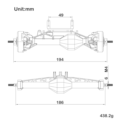 MEUS RACING 1/10 Nylon ISO Stright Axles with Front Axle Counterweight for Axial Capra II SCX10 II and Other DIY 1/10 RC Crawler (AR44/AR45 Wheel Distance 194MM) - style: AR44/AR45 Wheel Distance 194MM