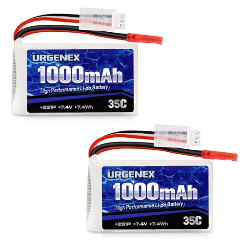 2S Lipo Battery 7.4V 1000mAh 35C(Burst 70C) Rechargeable RC Battery with JST Plug Compatible with WLtoys RC Cars A949 A959 A969 A979 K929 and Most 1/14 1/16 1/18 1/24 Scale RC Car Truck - style: 2PACK