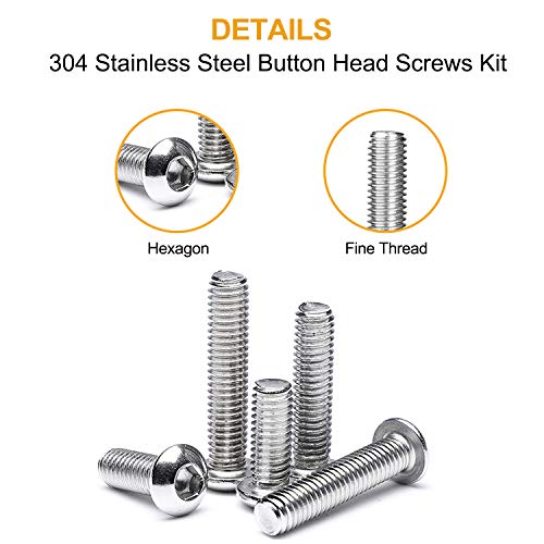 VIGRUE 570PCS Stainless Steel M3 Button Head Hex Socket Cap Screw Bolts, M3 x 4/5/6/8/10/12/14/16/18/20/25mm Screw and Nuts Flat Washer Assortment Kit, Fully Machine Thread - size: M3 Button silver