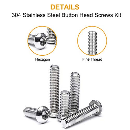 VIGRUE 570PCS Stainless Steel M3 Button Head Hex Socket Cap Screw Bolts, M3 x 4/5/6/8/10/12/14/16/18/20/25mm Screw and Nuts Flat Washer Assortment Kit, Fully Machine Thread - size: M3 Button silver