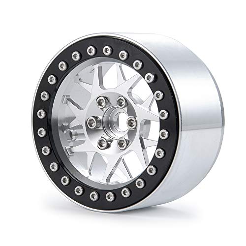 MOHERO 2.2 inches RC Beadlock Wheels/Rims for 1/10 Scale Rc Crawler Car Wraith 90018 Pack of 1 (Silver+Black-Pack of 1) - color: Silver+black-pack of 1