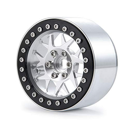 MOHERO 2.2 inches RC Beadlock Wheels/Rims for 1/10 Scale Rc Crawler Car Wraith 90018 Pack of 1 (Silver+Black-Pack of 1) - color: Silver+black-pack of 1