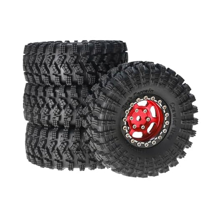 1.3” Aluminum Beadlock Wheels & All-Terrain Trail Tires Set, -8.0mm Offset, 66×26mm, 7mm Hex, Foam Inserts, Fits 1/18 1/24 TRX4M SCX24 AX24 FCX24 Ascent-18, Pre-Assembled 4 pcs (Red) - color: Red