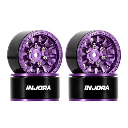 INJORA 1.0" Aluminum Beadlock Wheels 0mm Offset for 1/18 1/24 RC Crawler Upgrade, W1056(Purple) - color: Purple