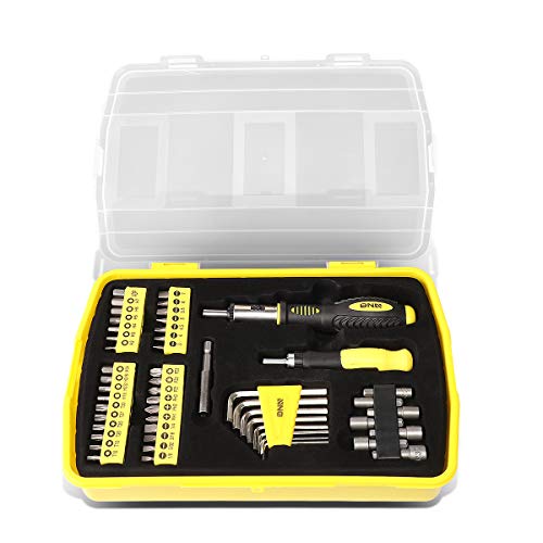 DNA MOTORING Universal Hand Tool Kit, Multi-Bit Screwdriver Hex Keys Set, Multibit Screw Driver with Screwdriver Bits, Nut Driver Set for SAE and Metric, Yellow, TOOLS-00038 - style: Screwdriver Set Tool Kit