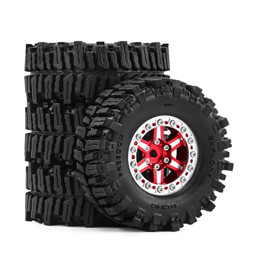 1.3" Wheel Tires Aluminum Wheel for 1/18 1/24 SCX24 TRX4M Upgrade RC Crawler Car (red) - color: red