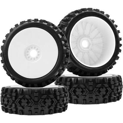 ShareGoo RC Hobby OD 4.72" 1/8 Scale RC Buggy Wheels & Rubber Tires 17mm Hex Rims Compatible with Arrma Typhon 3S 6S Kyosho Losi 8IGHT Traxxas Redcat HSP HPI 1/8 Scale Off Road Car Buggy (White) - color: White