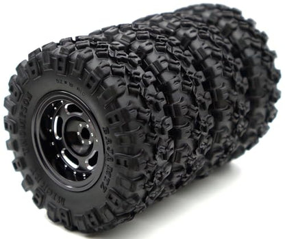 Rc 1.0 Beadlock Wheel Tires Set -2mm Offset Wheel Rims for 1/18 1/24 RC Crawler Car Axial SCX24 AX24 TRX4M FCX24 Upgrade TW1002 (Black) - color: Black