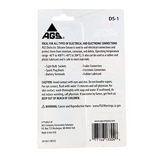 AGS Company Automotive Solutions Dielectric Silicone Grease, 1.25 oz, Seal and Protect Electrical Connections, Safe on Rubber and Plastic, Light Bulb Sockets, Spark Plug Boots and Battery Terminals