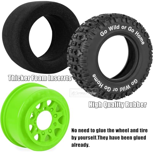 RC Wheels and Tires w/12mm 14mm 17mm Hex Short Course Tire for 1/10 Scale Car Arrm a Senton,Axia1,Slash 2WD Slash 4×4 4WD,Red cat,Rc 4wd,1/10 Truck Tires Rubber Tyres Plastic Wheel,Green - color: Green(4pcs)