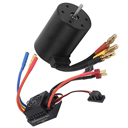 Alomejor A Durable ESC 3650 4500 KV Set, Made of Components, Protection of Throttle Signal Loss, for 1/8 1/10 RC Car Races, Copperplasticblack