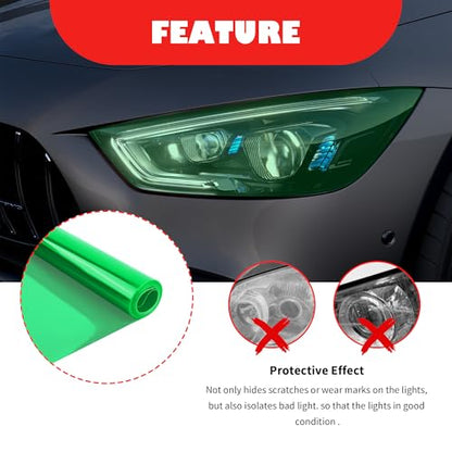 12×47 Inch Car Headlight Tint Film,Self-Adhesive Tail Light Tint Film Kit with Squeegee & Cutter,Universal Taillight Tints Films Automotive Exterior Accessories for Car Fog (Green) - color: Green