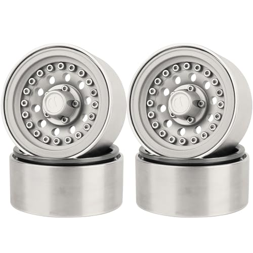 1/10 RC Crawler 4Pcs 1.9 Inch Beadlock Wheel Hub Rim Rims Aluminum Alloy for TRX4 TRX6 Axial SCX10 III AXI03007 GRT EX86190 RedCat,Five Hole nut (Silver) - color: Silver