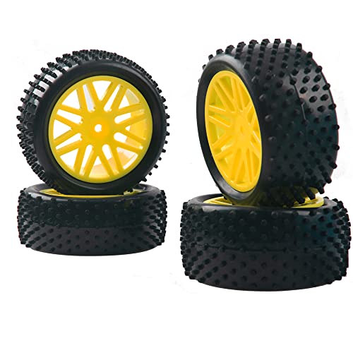 16-Spoke OD 86mm/3.38'' 16-Spoke 12mm Hex Hub Wheel Rims & Rubber Tires Compatible with Redcat Tornado HPI HSP Kyosho Losi 1/10 Scale Off Road Buggy (Yellow) - color: Yellow