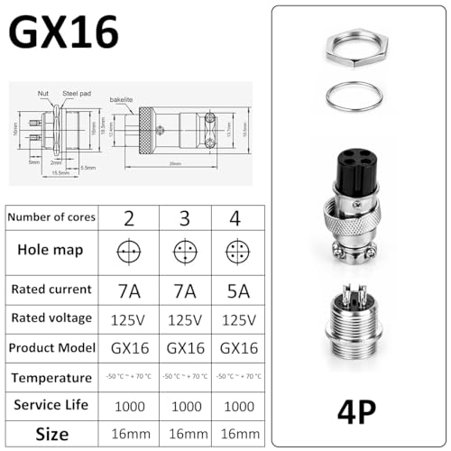 Clyxgs 4-Core Aviation Plug Connector Male Female 16mm Panel Mount Metal Wire Adapter 10PCS - style: GX16-4-10
