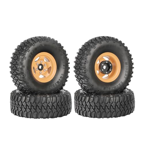 4PCS 1.55 Inch Aluminum Alloy 5Spoke Beadlock Wheel Rim Tyre and 95mm Rubber Tires Set for 1/10 RC Rock Crawler Car Upgrade Parts for Tamiya Axial AX90069 D90 TF2 CC01 LC70(A-Yellow) - color: A-yellow
