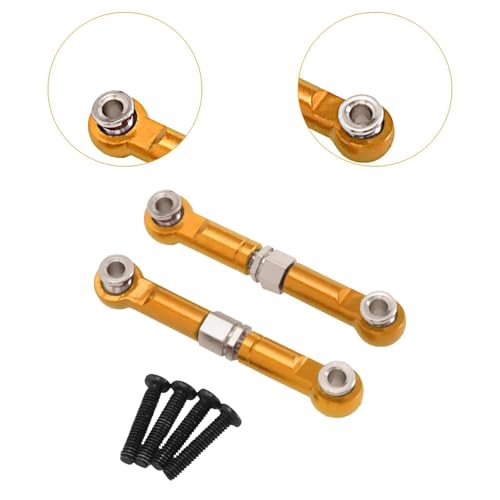 2X 1/14 RC Steering Linkage Aluminum Alloy Adjustable Tie Rods for 14211 Model RC Hobby Car Parts- Gold - color: Gold