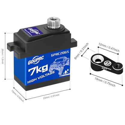 GOUPRC 7KG GPRC2065 Waterproof RC Servo for TRX4M 1/18 RC Crawler Car Upgrade, Micro Digital Servo with Metal Gears & Medium Aluminum Case and 25T Servo Horns Arms