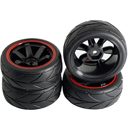 ShareGoo 12mm Hex Wheel Rims & Rubber Tires Compatible with Redcat HPI Tamiya HSP RC 1/10 on-Road Racing Touring Car (Pack of 4)