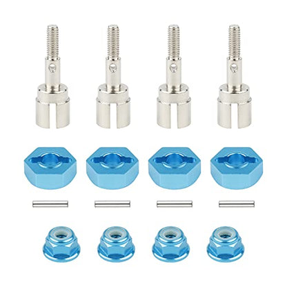 4 Sets 12mm Wheel Hex Adapters & Stainless Steel Axles for HSP 1/10 RC Car - Replacement Parts with M4 Lock Nuts & Washers, RC Car Repair Kit for 94107 94108 94111 94123 - color: Blue
