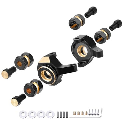 Hobbypark Brass Steering Knuckles Carriers and Brass Extended 7mm Wheel Hex Hubs Adapters for Axial SCX24 Upgrades Parts 1/24 RC Crawler Car (Black-Gold) - color: Black-gold