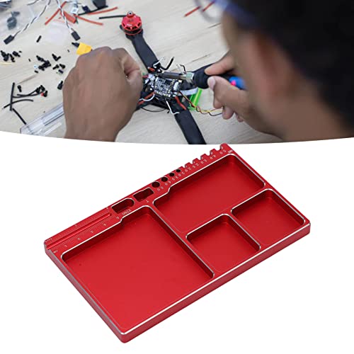 Magnetic Screw Tray, RC Aluminium Alloy Screw Tray, Adsorption Widely Used Magnetic Parts Tool Tray for RC Model Toy Repair Mat Electronic Repair Kit Tool Organizer (Red) - color: Red