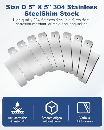 MUZIK 56 Pcs 5"x5" Metal Shims for CNC, Machining & Automotive Alignment | 304 Stainless Steel, 8 Thicknesses, Easy Identification, Precision Laser Cut, Corrosion Resistant, Burr Free Finish - size: D 5" x 5"