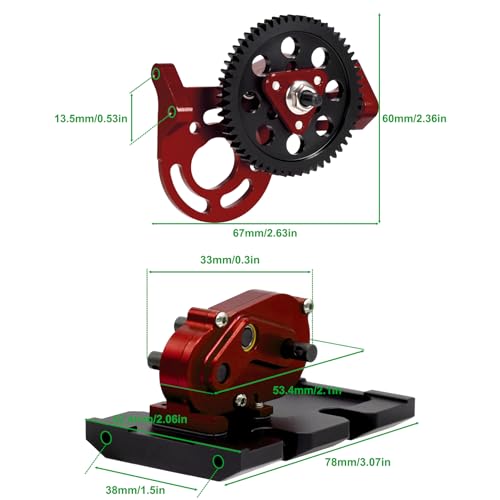 AMK 1/10 Transmission 30% OD Transfer Case Forward Motor Mount with Delrin Spur Gear for 1/10 RC Crawler Axial SCX10 II Element Enduro DIY LCG Chassis SCX10 Upgrades (Red) - color: Red