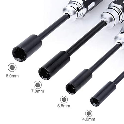 HobbyPark Hex Nut Driver Set & 17mm Wheel Wrench, M2 M3 M4 Hex Nuts Driver for RC Car Tools