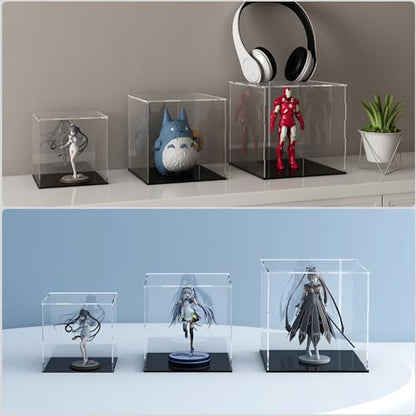 Acrylic Display Case for Collectibles and Toys, Versatile Clear Acrylic Display Box with Black Base for Action Figures and Souvenirs, 9-inch - size: 9"L x 9"W x 9"H