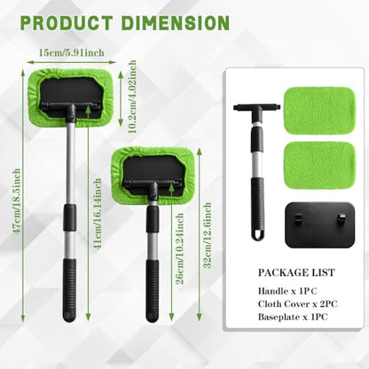 Windshield Cleaning Tool, Car Cleaning Window Tool, Car Window Cleaner with Unbreakable Extendable Handle and Microfiber Cloth, Scratch-Free Car Cleaning Brush for Auto Glass Wiper (Green) - color: Green