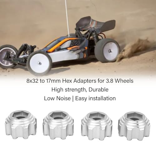 VBESTLIFE RC Wheel Hex Adapters 8x32 to 17mm Conversion for Electric RC Car Truck 3.8in Wheels, Aluminum Alloy Silver Upgrade for Improved Stability and Reduced Vibration - color: Silver Color