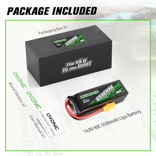 OVONIC 80C 4S 6500mAh 14.8V Lipo Battery with XT90 Connector for arrma 1/5, 1/8 Scale RC Cars and Trucks Buggy Truggy