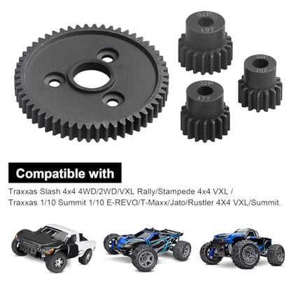 54T 0.8 32 Pitch Metal Steel 3956 Spur Gear with 15T 17T 19T Pinions Gear Sets Motor Gears for 1/10 Traxxas Slash 4x4 4WD/2WD VXL Rustler 2WD/4x4 Rally VXL Stampede 4x4 Summit E-REVO Parts