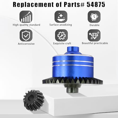 7075 Aluminum Differential Case with 45# Hardened Steel Differential Spur Gear and Bevel Gear, Diff Case and Gear Set Replacement for #54875 Upgraded Parts for 1/10 Tamiya XV02 TT02 TT02B RC Car Blue - color: Red