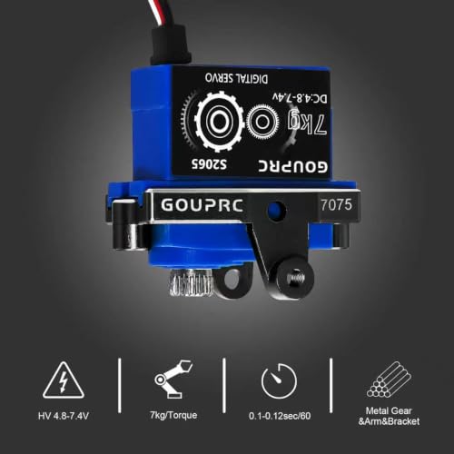 GOUPRC 7KG RC Digital Micro Servo for 1/18 TRX4M Servo RC Car, Metal Gear RC Servo with Servo Mount Bracket & Steering Link & Servo Horn Set Upgrade Parts (Black&Steering Link) - color: Black&tie Rods