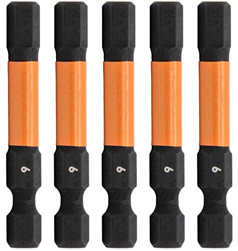 5pc 6mm Hex Bit Set 2 Inch S2 Steel Impact Allen Wrench Screwdriver Bits | Precision machined hex tip for machinery & furniture assembly. Extended 2" reach for quick-release 1/4" hex chucks. - size: 0.236 in