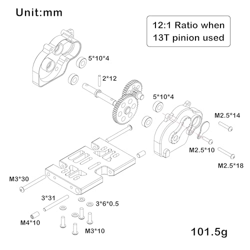 MEUS RACING LCG 12:1 Transmission Complete Gearbox for Axial SCX10 1/10 RC Crawler Upgrades (Black) - color: Black