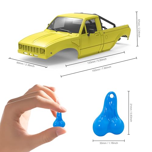 RC Pickup Body Shell with Bed Rack and Light kit & 2PCS Hanging Ball Nuts for 1/24 RC Crawler Axial SCX24 C10 Bronco Wrangler Base Camp 4Runner (Yellow) - color: Yellow