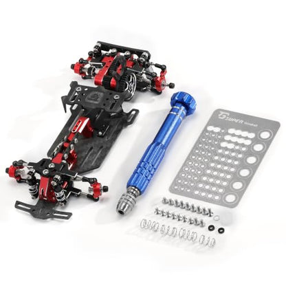 RC Car Frame, 1/24 1/28 TG Super Assembled Mini Rear Drive RWD Drift Racing Car Frame Body Kit with Tools DIY Parts (Red) - color: C.red