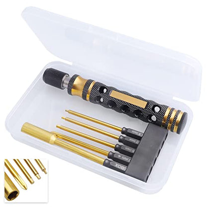 5-in-1 Titanium RC Screw Driver Set-1/4" Driver Drill Bits 1.5mm 2.0mm 2.5mm Hex Allen Wrench Keys & 7.0mm Nut Driver & 4.0mm Phillips RC Tool Set for Traxxas Arrma Axial Losi