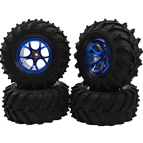 4.72''OD Rubber Tires & Wheel Rim 12mm Hex Hub Compatible with RedCat Volcano Traxxas Rustler HPI HSP Tamiya Exceed Himoto 1/10 Off-Road Monster Truck,120mmx56mm (Blue) - color: Blue