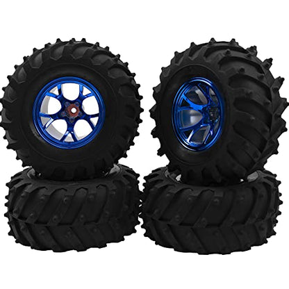 4.72''OD Rubber Tires & Wheel Rim 12mm Hex Hub Compatible with RedCat Volcano Traxxas Rustler HPI HSP Tamiya Exceed Himoto 1/10 Off-Road Monster Truck,120mmx56mm (Blue) - color: Blue