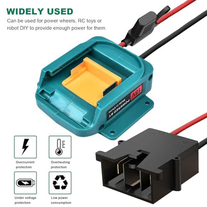 Ranoff Power Wheel Adapter 18V/20V Battery with Fuse & Wire terminals, Wheels Battery Conversion Kit Power Connector for DIY Ride On Truck, RC Car Toys and Robotics - size: for MAKITA black