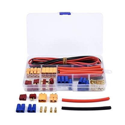 T-Plug EC3 XT60 Male Female Connector Adapters, 52PCS | With 14AWG Silicone Wire and Heat Shrink Tubes for RC ESC Lipo Battery Motor